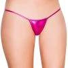 Roma Costume Metallic Pink 'Y' Back Micro Thong Bikini Bottom -LEG AVENUE shop 127LQ PINK FRONT 85939