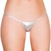 Roma Costume Metallic Silver 'Y' Back Micro Thong Bikini Bottom -LEG AVENUE shop 127LQ SLVR FRONT 28561