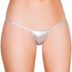 Roma Costume Metallic Silver 'Y' Back Micro Thong Bikini Bottom