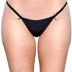 Be Wicked Black Thong Panty With Satin Bows