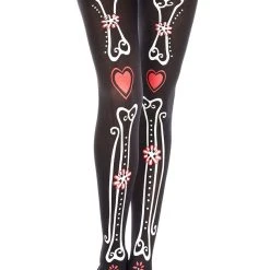 MUSIC LEGS Bone And Heart Print Pantyhose