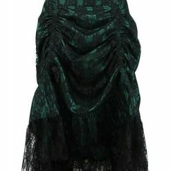 Daisy Corsets USA Dark Green Ruched Bustle Skirt With Black Lace Overlay