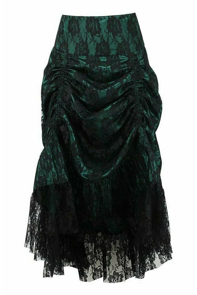 Daisy Corsets USA Dark Green Ruched Bustle Skirt With Black Lace Overlay 3 Daisy Corsets USA Dark Green Ruched Bustle Skirt With Black Lace Overlay