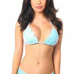 Daisy Corsets USA White Sequin Pucker Bikini With Blue Lace