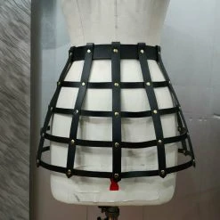 Daisy Corsets USA Black Faux Leather Cage Skirt With Gold Hardware