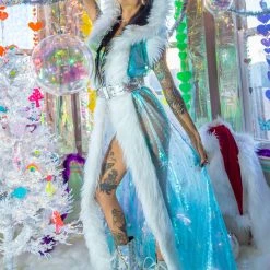 J Valentine Organza Snowflake Fur Trimmed Duster -LEG AVENUE shop JVCH305 3 27747