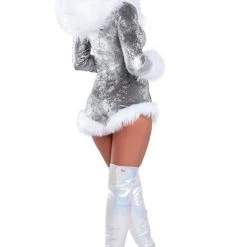 J Valentine Fur Trimmed Romper -LEG AVENUE shop JVCH310 SILVERL BACK