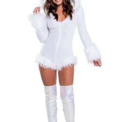 J Valentine Fur Trimmed Romper -LEG AVENUE shop JVCH310 WHITE FRONT