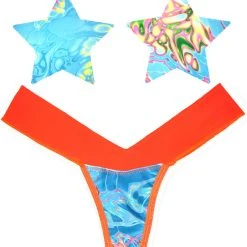 NevaNude Sporty Tropical Skittles Nipple Pasties & Thong Panty