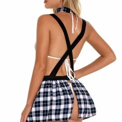 3WISHES After School Lingerie Costume -LEG AVENUE shop W1627 white blue plaid Back