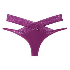 3WISHES Strappy Side Lace Thong -LEG AVENUE shop WFP3 3097 Burgundy front