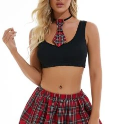 3WISHES Plaid Playtime Set -LEG AVENUE shop w5893 black red front 1