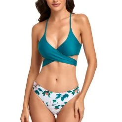 3WISHES Teal Tropics Bikini -LEG AVENUE shop w9097 green white fron 2